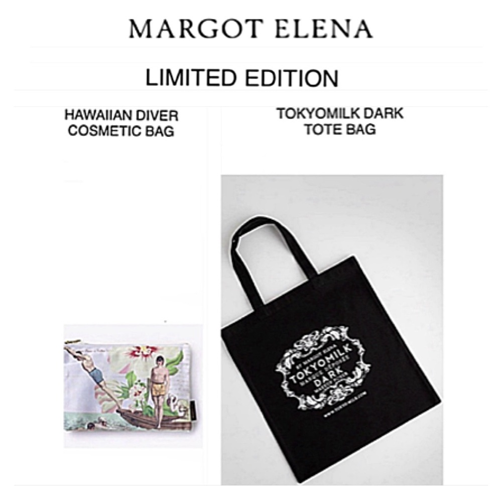 2 MARGOT ELENA & TOKYOMILK EXCLUSIVE Limited Edition BAGS - 1 TOTE & 1 COSMETIC